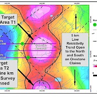 Low resistivity trend and targets T-1 and T-2